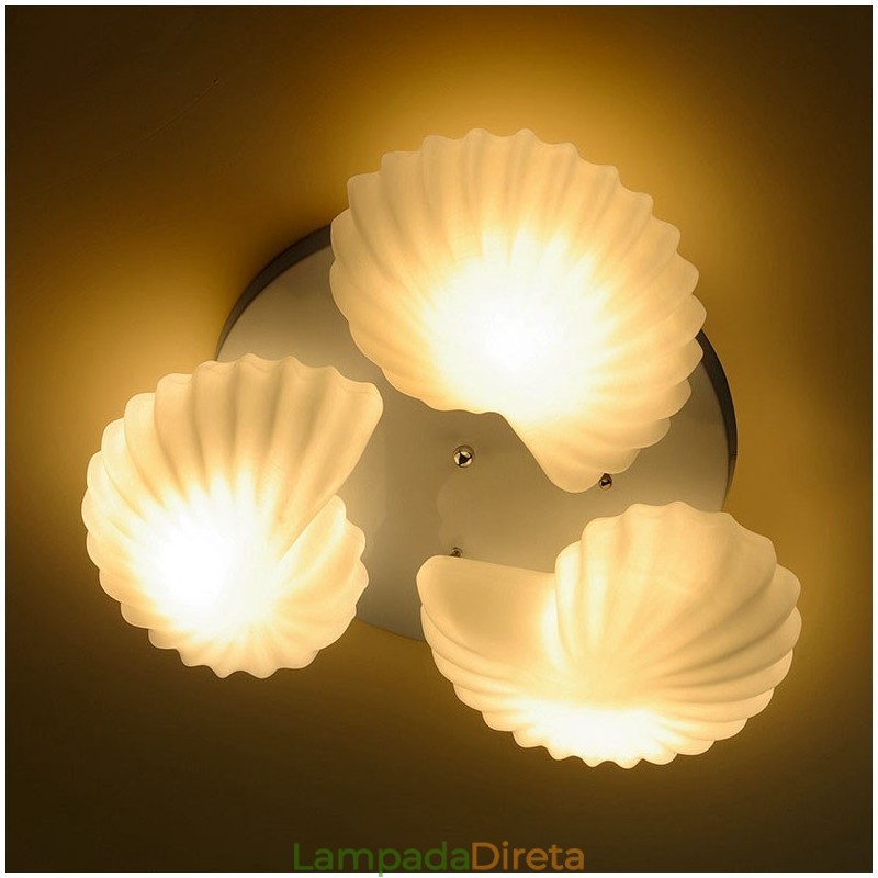 Lustre Integrado Clássico Tradicional de 3 Luzes com Sombra de Vidro