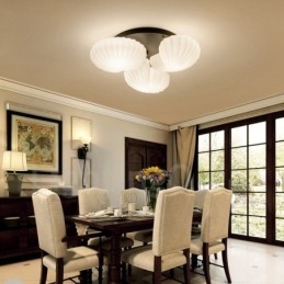 Lustre Integrado Clássico Tradicional de 3 Luzes com Sombra de Vidro