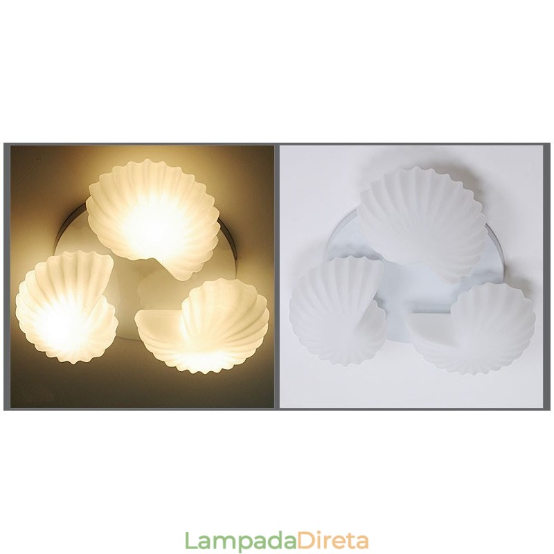 Lustre Integrado Clássico Tradicional de 3 Luzes com Sombra de Vidro