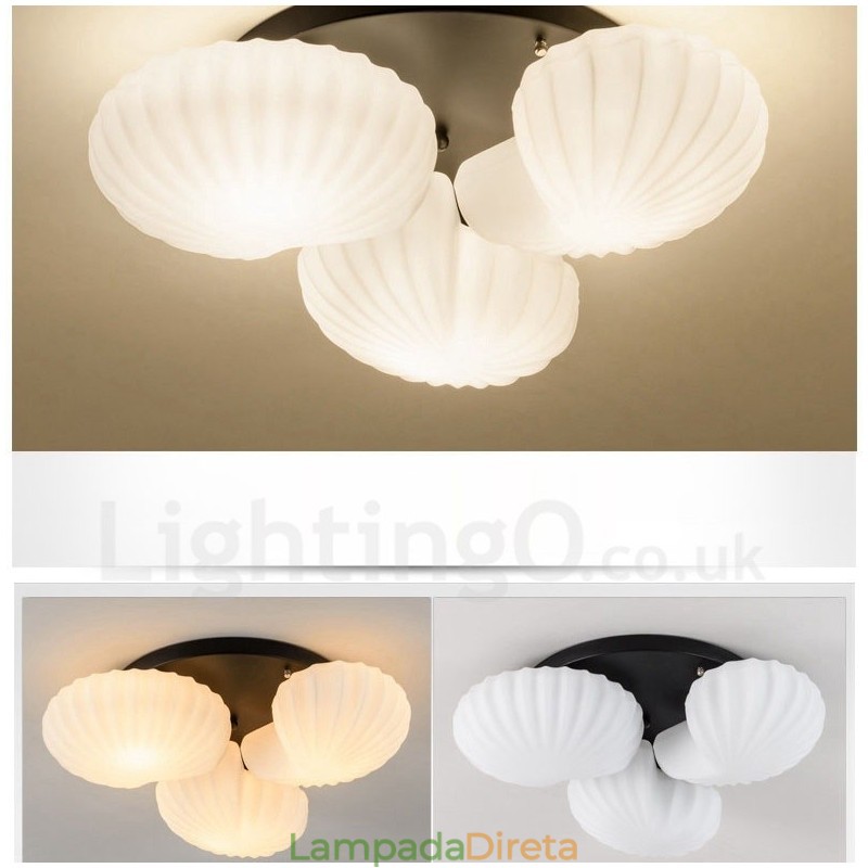 Lustre Integrado Clássico Tradicional de 3 Luzes com Sombra de Vidro