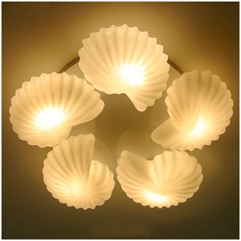 Lustre Conch 5 Light Traditional Classic Integrado com cúpula de vidro
