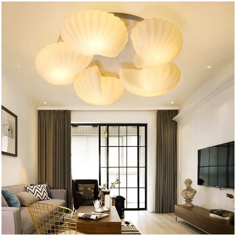 Lustre Conch 5 Light Traditional Classic Integrado com cúpula de vidro