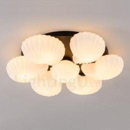 Lustre Integrado Clássico Tradicional de 7 Luzes com Sombra de Vidro