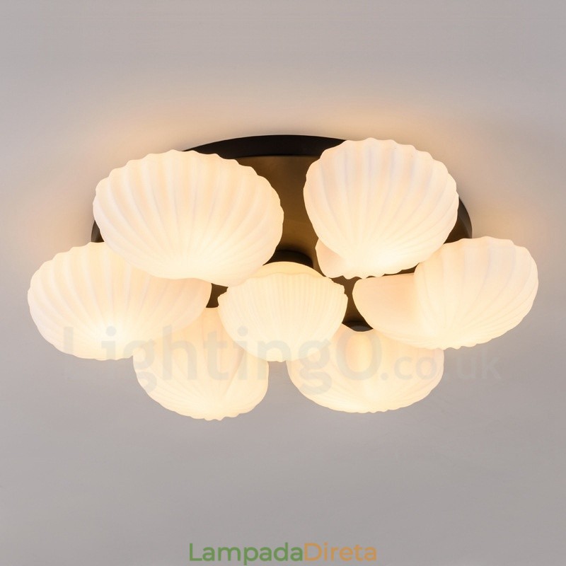 Lustre Integrado Clássico Tradicional de 7 Luzes com Sombra de Vidro