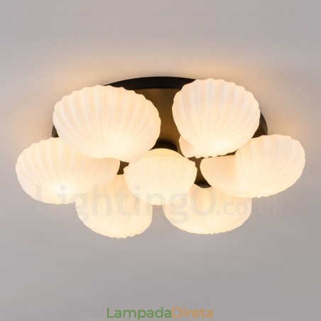 Lustre Integrado Clássico Tradicional de 7 Luzes com Sombra de Vidro Lustre Integrado Clássico Tradicional de 7 Luzes com Sombra de Vidro