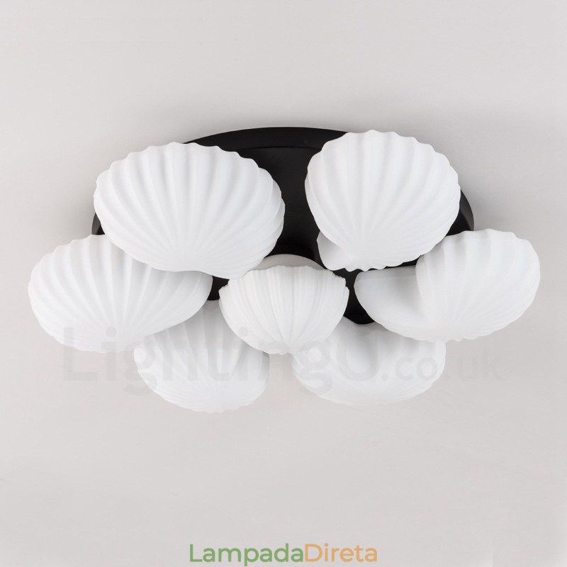 Lustre Integrado Clássico Tradicional de 7 Luzes com Sombra de Vidro