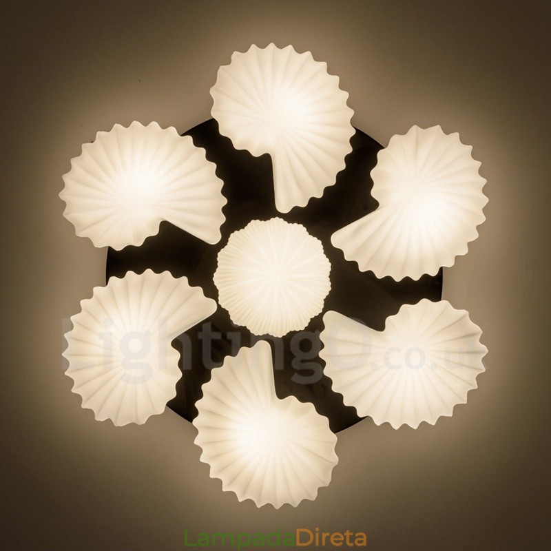 Lustre Integrado Clássico Tradicional de 7 Luzes com Sombra de Vidro