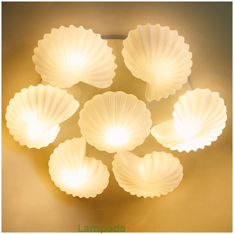 Lustre Integrado Clássico Tradicional de 7 Luzes com Sombra de Vidro