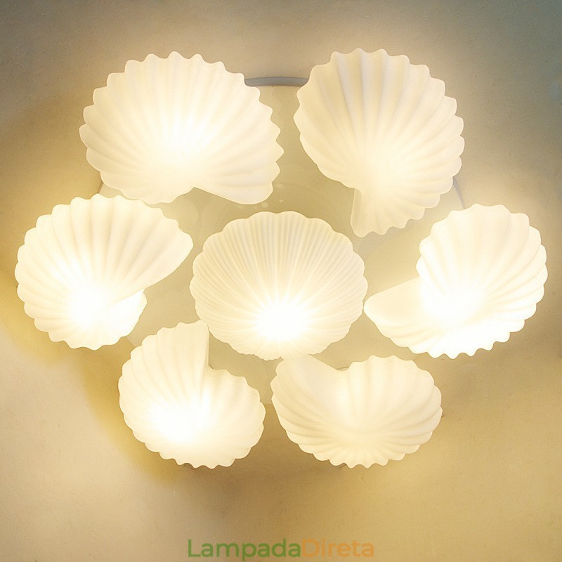 Lustre Integrado Clássico Tradicional de 7 Luzes com Sombra de Vidro