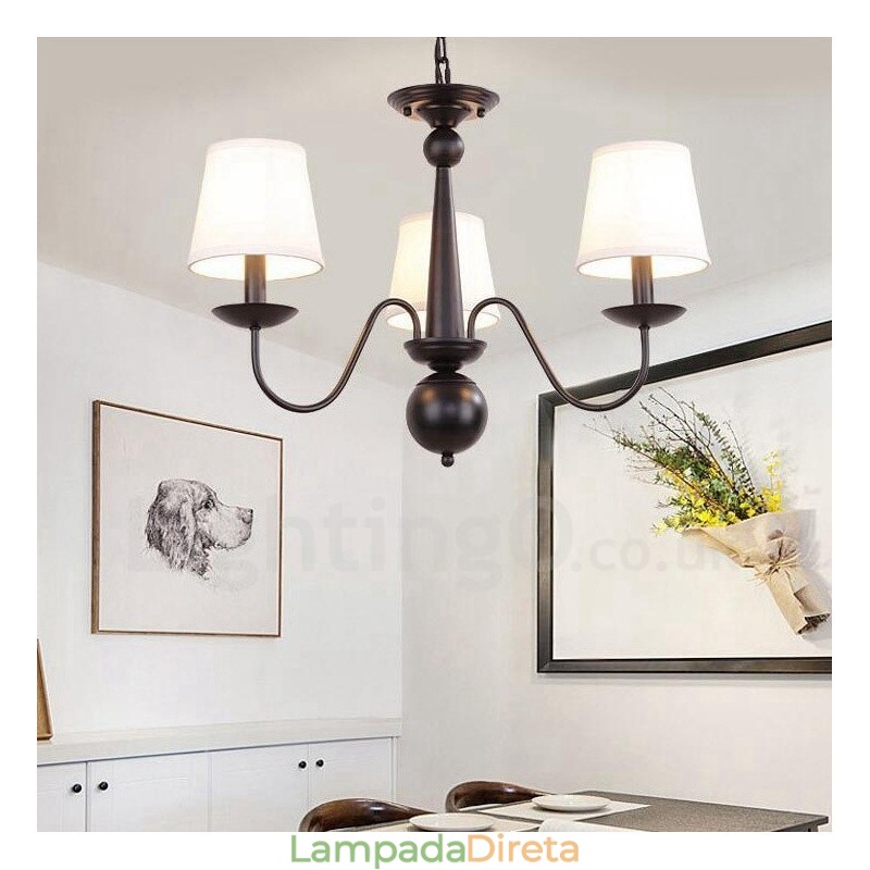 Lustre de metal integrado com 3 luzes Rustic Lodge e cúpula de tecido