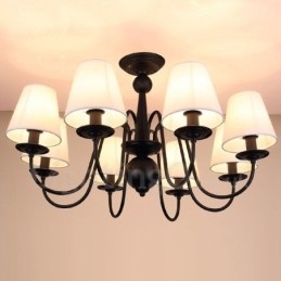 Lustre de metal integrado rústico de 8 luzes com cúpula de tecido