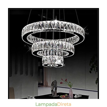 Luminária pendente de cristal moderna iluminação três anéis D204060 K9 grandes luminárias de teto de cristal Luminária pendente de cristal moderna iluminação três anéis D204060 K9 grandes luminárias de teto de cristal