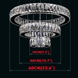Luminária pendente de cristal moderna iluminação três anéis D204060 K9 grandes luminárias de teto de cristal