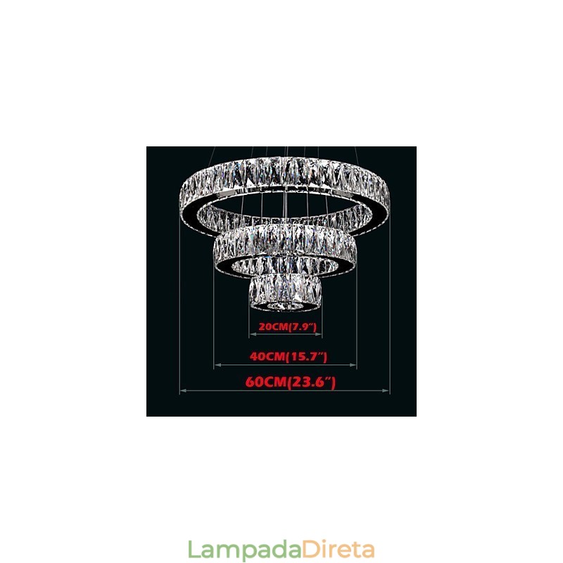 Luminária pendente de cristal moderna iluminação três anéis D204060 K9 grandes luminárias de teto de cristal
