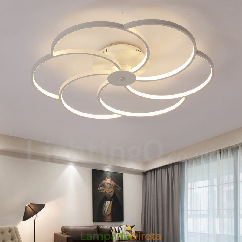 Lustre de metal integrado moderno e contemporâneo de 6 luzes