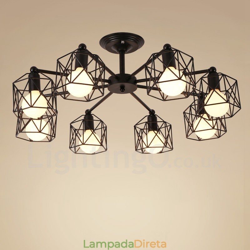 Lustre integrado rústico de 8 luzes