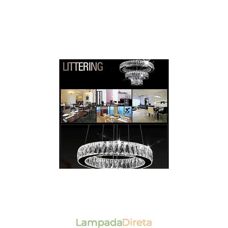 Luminária pendente de cristal moderna iluminação três anéis D204060 K9 grandes luminárias de teto de cristal