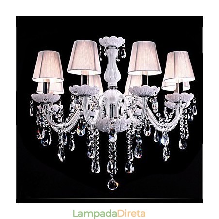 Lustre de cristal de luxo com 6 luzes, cor branca, lustre de cristal K9 Lustre de cristal de luxo com 6 luzes, cor branca, lustre de cristal K9