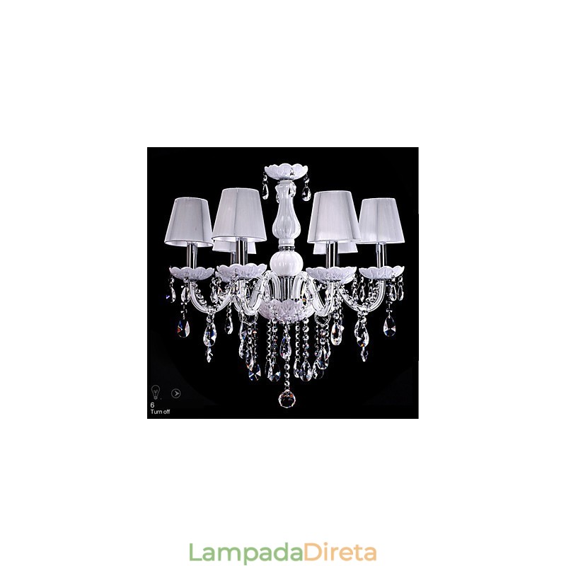 Lustre de cristal de luxo com 6 luzes, cor branca, lustre de cristal K9