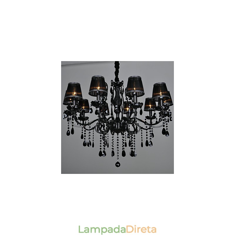 Lustre de Cristal Moderno Contemporâneo Cristal 10 Luzes Metal