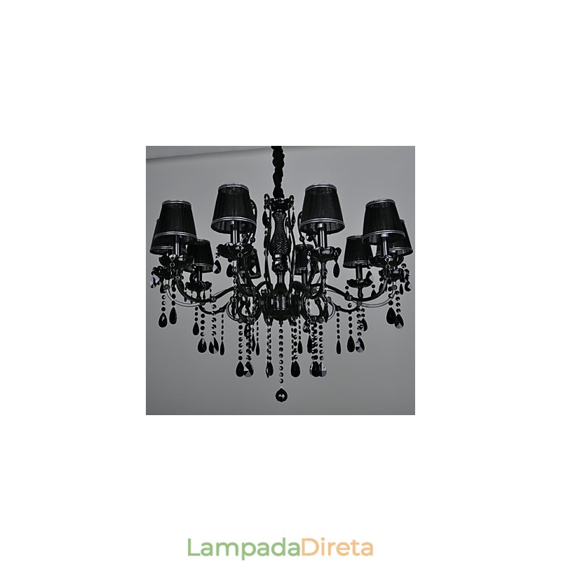 Lustre de Cristal Moderno Contemporâneo Cristal 10 Luzes Metal