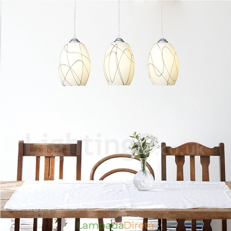 3 Luzes Modernas Contemporâneas Integradas de Metal Pendente