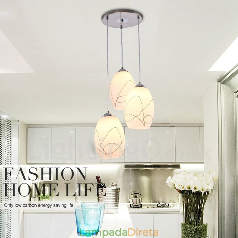 3 Luzes Modernas Contemporâneas Integradas de Metal Pendente