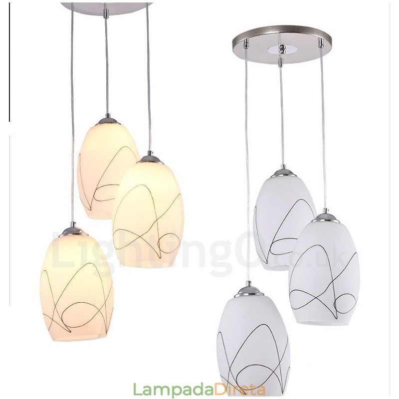 3 Luzes Modernas Contemporâneas Integradas de Metal Pendente