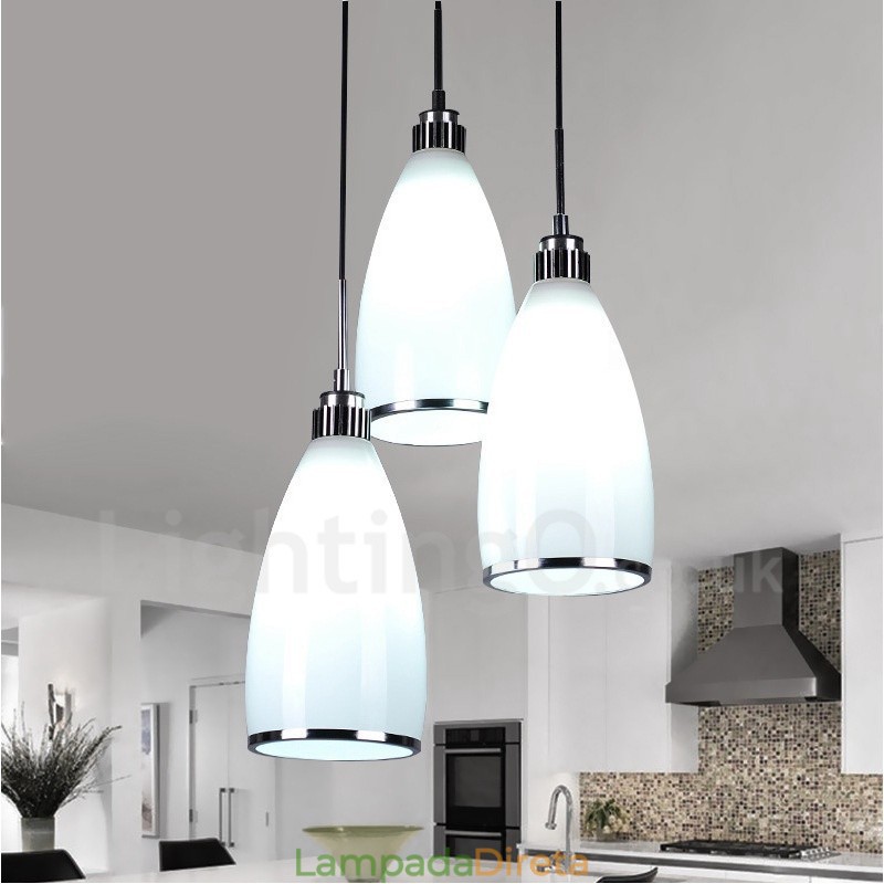 3 Luzes Modernas Contemporâneas Integradas de Metal Pendente