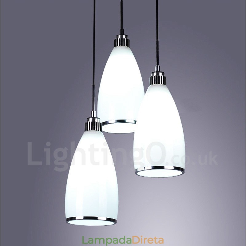 3 Luzes Modernas Contemporâneas Integradas de Metal Pendente
