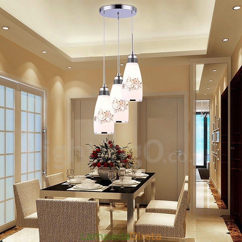 3 Luzes Modernas Contemporâneas Integradas de Metal Pendente