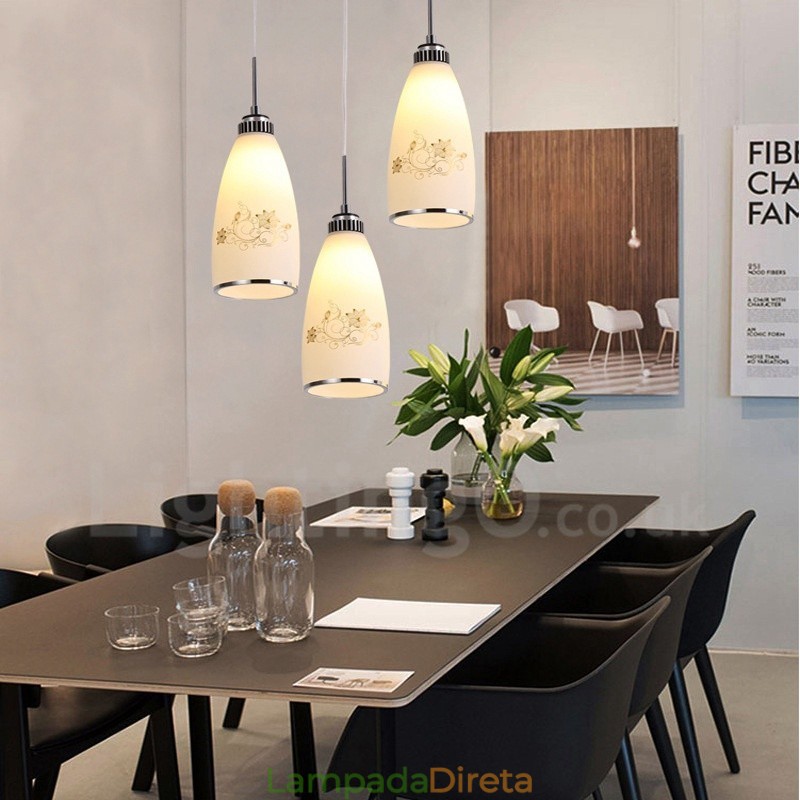 3 Luzes Modernas Contemporâneas Integradas de Metal Pendente