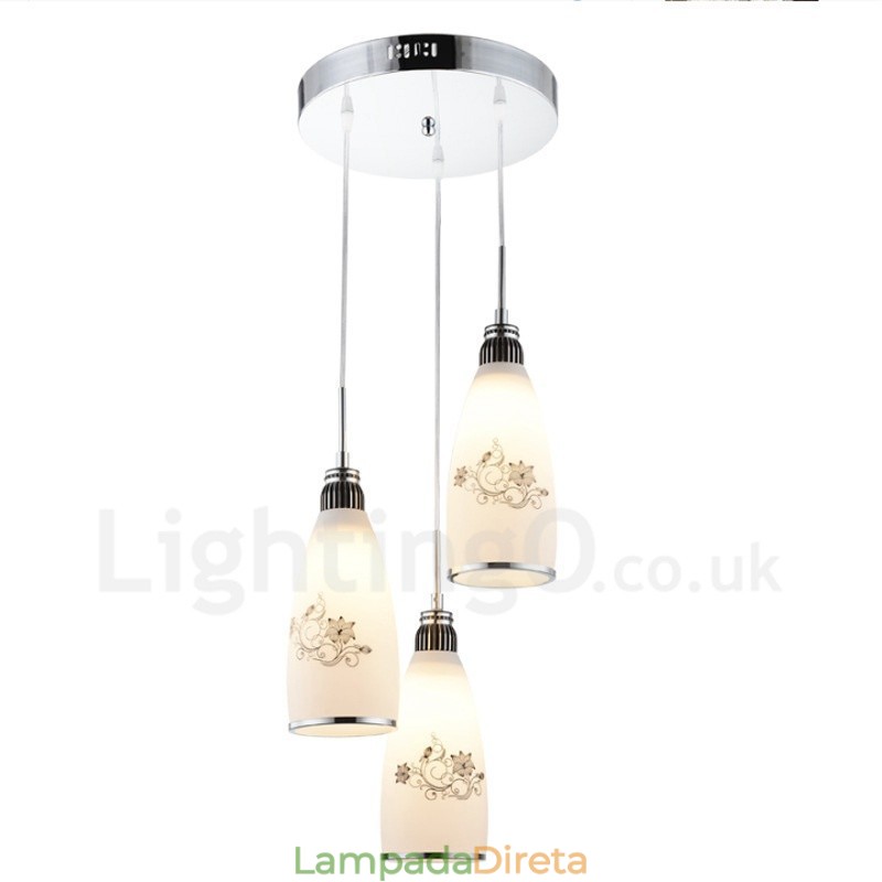 3 Luzes Modernas Contemporâneas Integradas de Metal Pendente