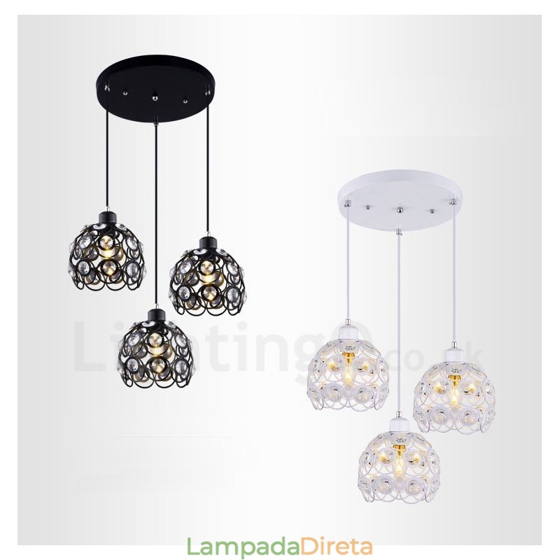 Luminária pendente integrada rústica de 3 luzes