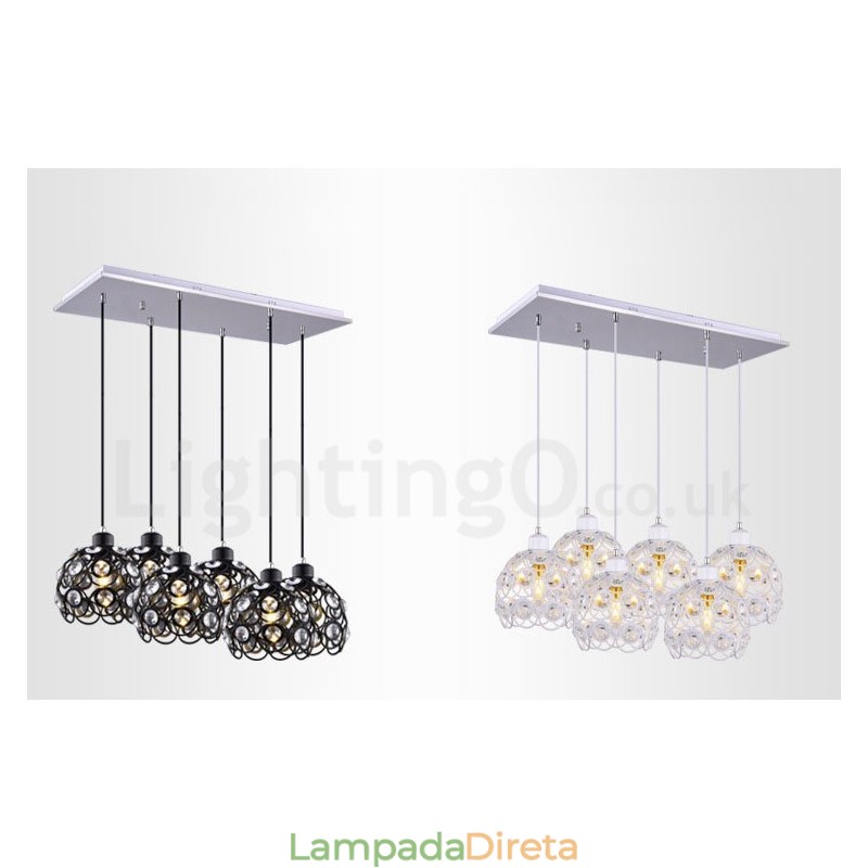 Luminária pendente integrada rústica de 6 luzes