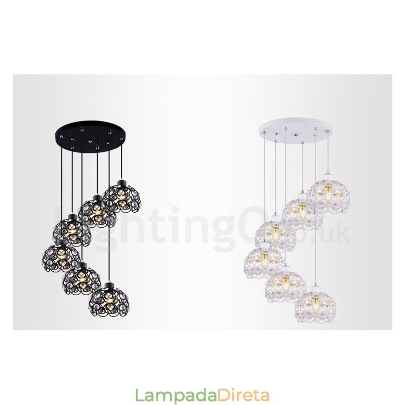 Luminária pendente integrada rústica de 6 luzes