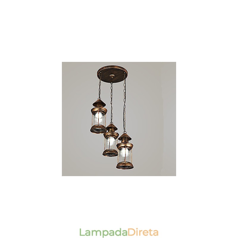 Luminária pendente de metal estilo retrô vintage rústico Lodge