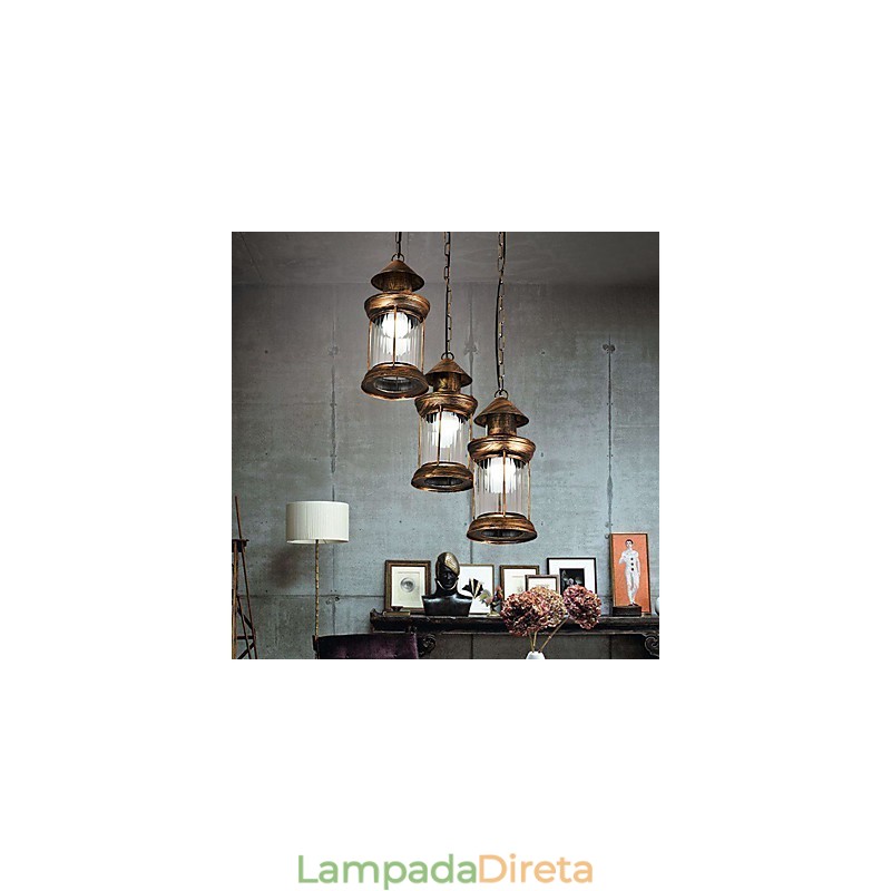 Luminária pendente de metal estilo retrô vintage rústico Lodge