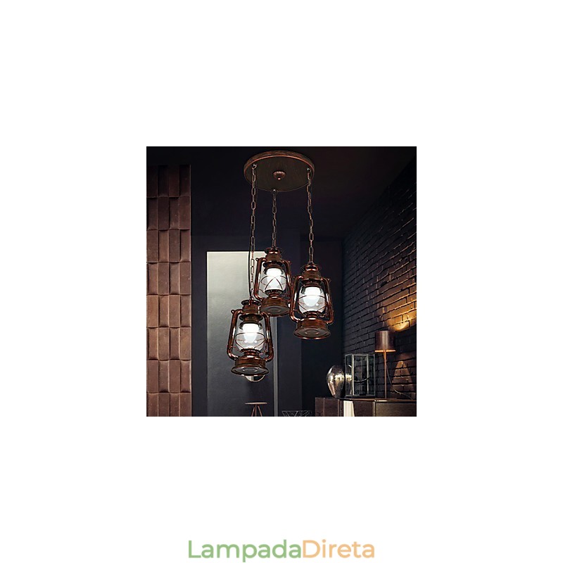 Luminária pendente de metal estilo retrô vintage rústico Lodge