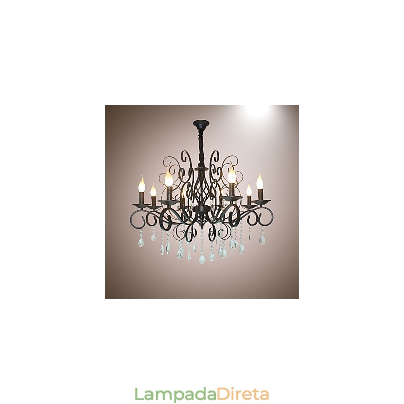 8 cabeças de lustre de metal de lâmpada de cristal de estilo europeu