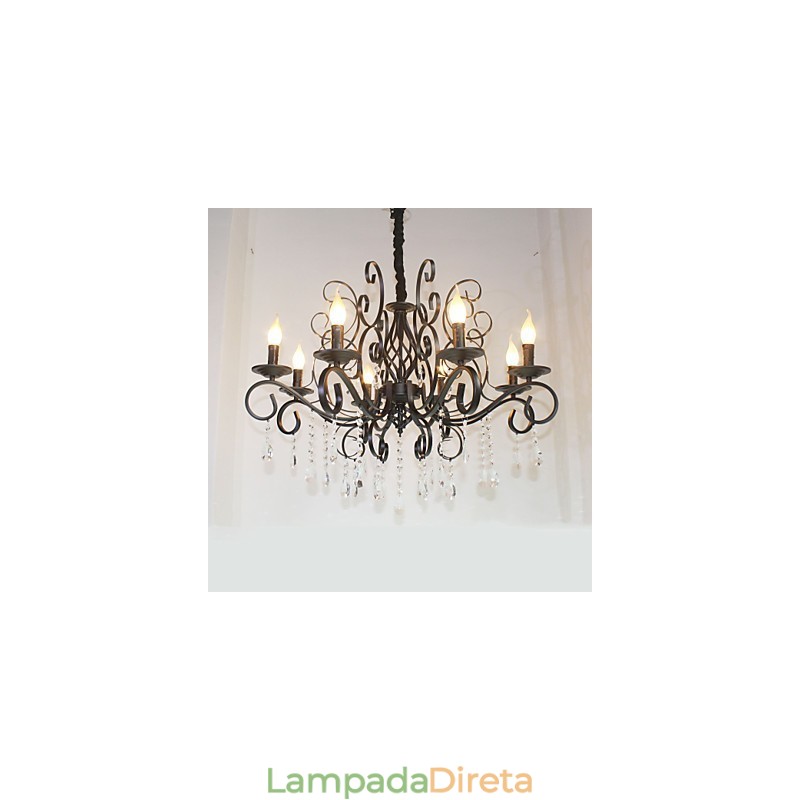8 cabeças de lustre de metal de lâmpada de cristal de estilo europeu