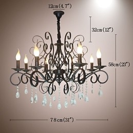 8 cabeças de lustre de metal de lâmpada de cristal de estilo europeu