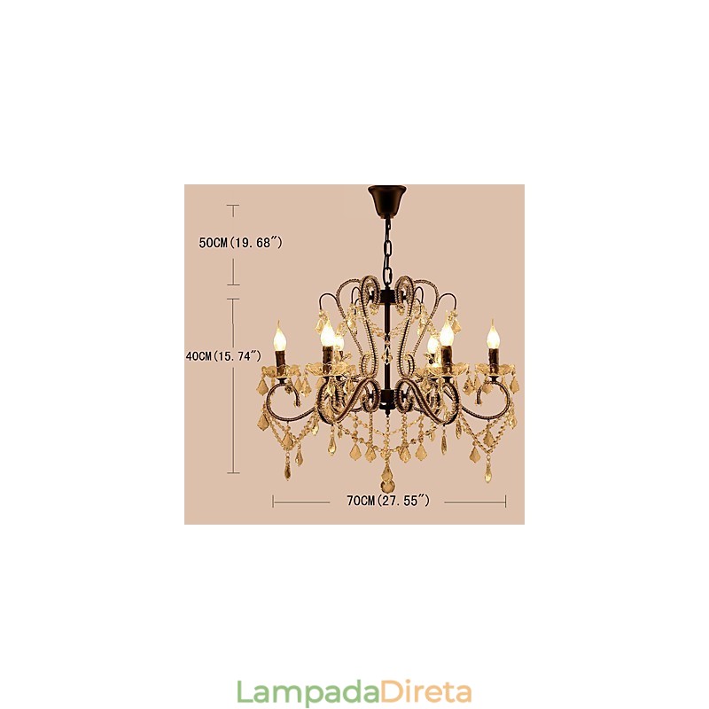 Lustre de cristal de 6 luzes moderno contemporâneo tradicional clássico rústico lodge vintage retrô