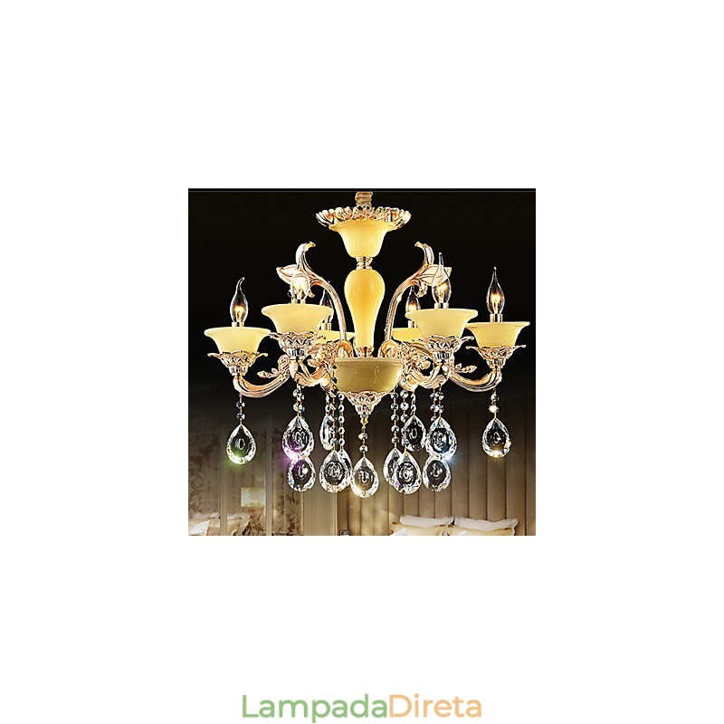 Luminária pendente de cristal europeia Luminária pendente de cristal de liga de zinco