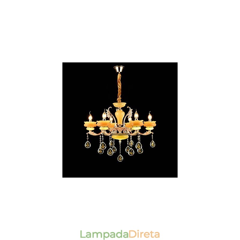 Recurso de liga de zinco clássico tradicional para lustre de metal estilo mini cristal com 6 lâmpadas