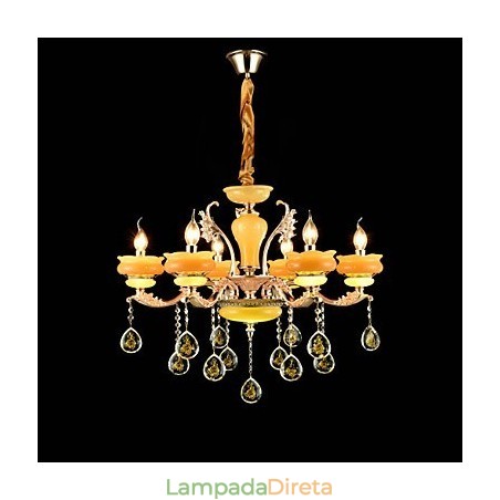 Recurso de liga de zinco clássico tradicional para lustre de metal estilo mini cristal com 6 lâmpadas Recurso de liga de zinco clássico tradicional para lustre de metal estilo mini cristal com 6 lâmpadas