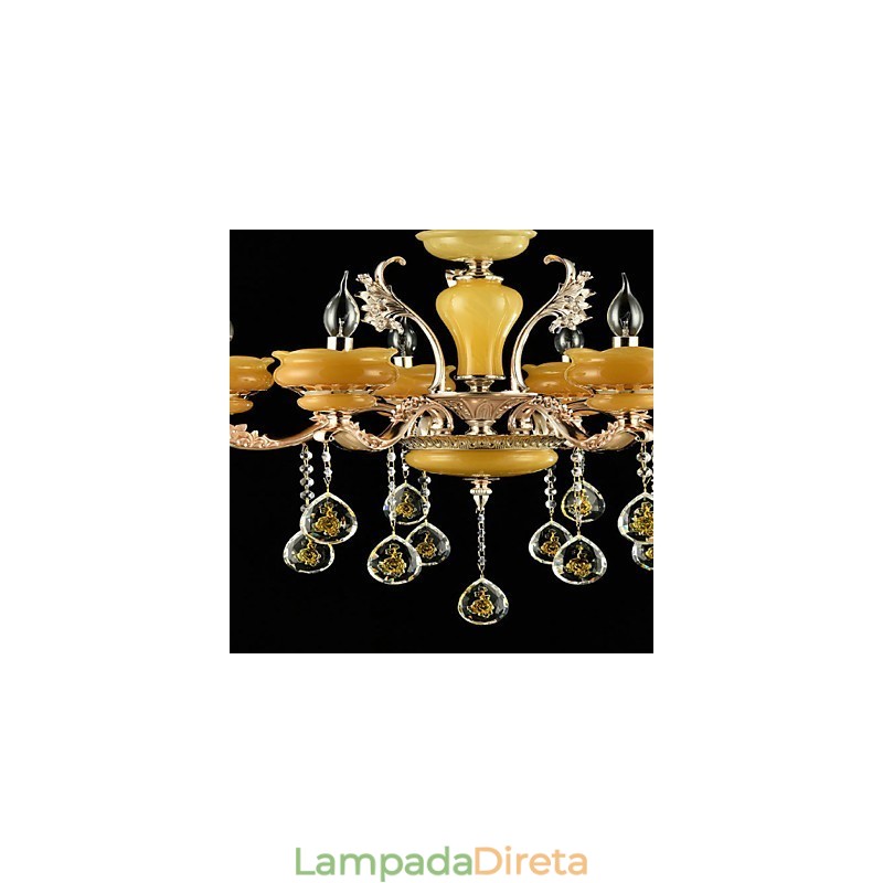Recurso de liga de zinco clássico tradicional para lustre de metal estilo mini cristal com 6 lâmpadas