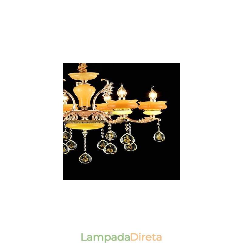 Recurso de liga de zinco clássico tradicional para lustre de metal estilo mini cristal com 6 lâmpadas