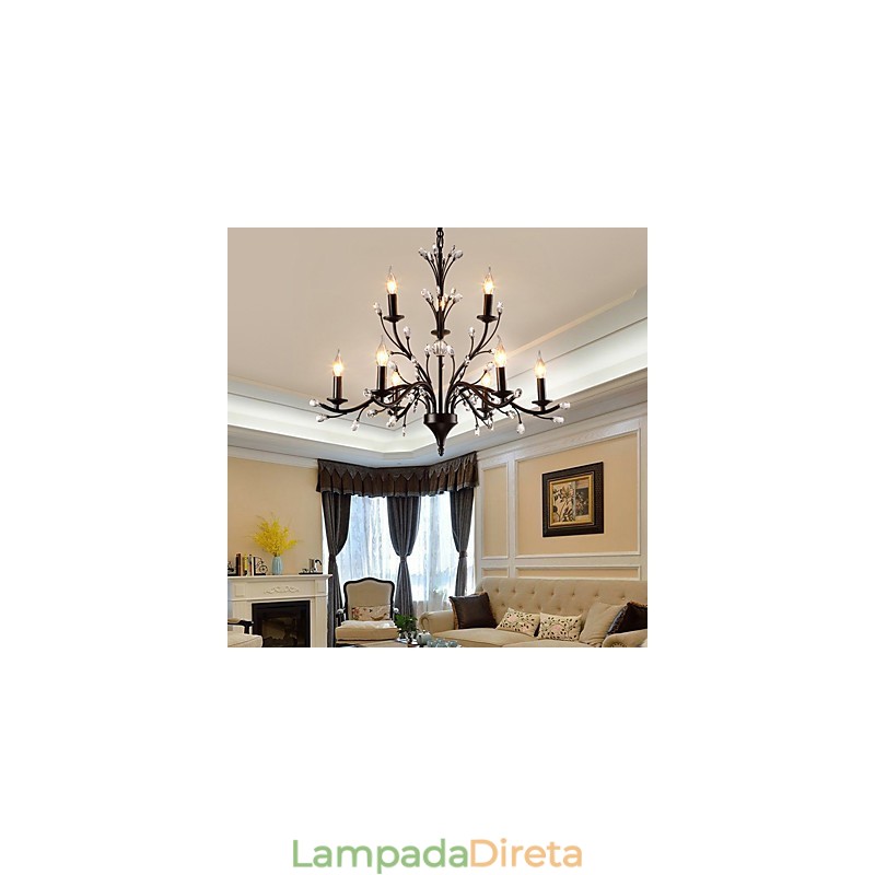 Lustre de cristal de 9 luzes moderno contemporâneo tradicional clássico vintage retrô country pintura característica