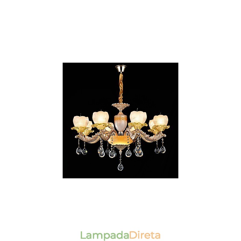 Recurso de liga de zinco clássico tradicional para lustre de metal estilo mini cristal com 8 lâmpadas